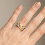 Gold Silver Leaf Pave Ring — (Adjustable)