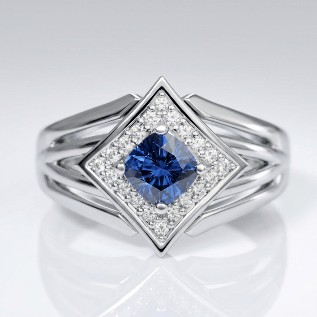 Silver Sapphire Star Ring