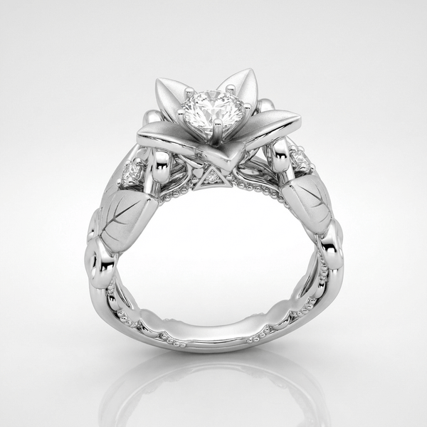 Silver Zirconia Petal Crown Ring