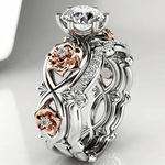Silver Rose Gold Diamond Floral Ring