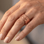 Rose Gold Ornate Carved Cuff Ring — (Adjustable)