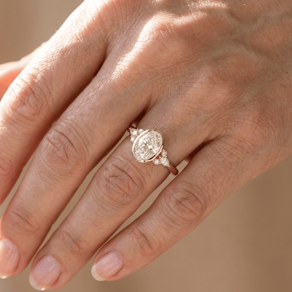 Gold Oval Zirconia Pear Trio Ring — (Adjustable)