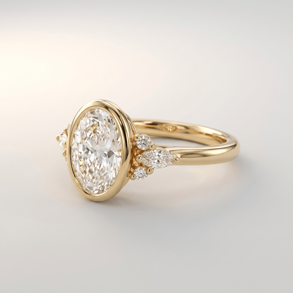 Gold Oval Zirconia Pear Trio Ring — (Adjustable)