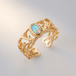 Rose Gold Opal Celestial Wings Ring — (Adjustable)