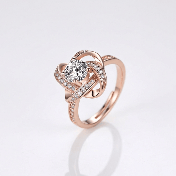 Rose Gold Zirconia Twisted Knot Ring — (Adjustable)