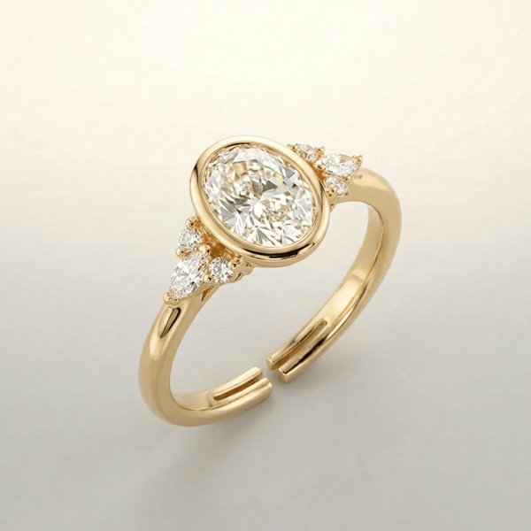 Gold Oval Zirconia Pear Trio Ring — (Adjustable)