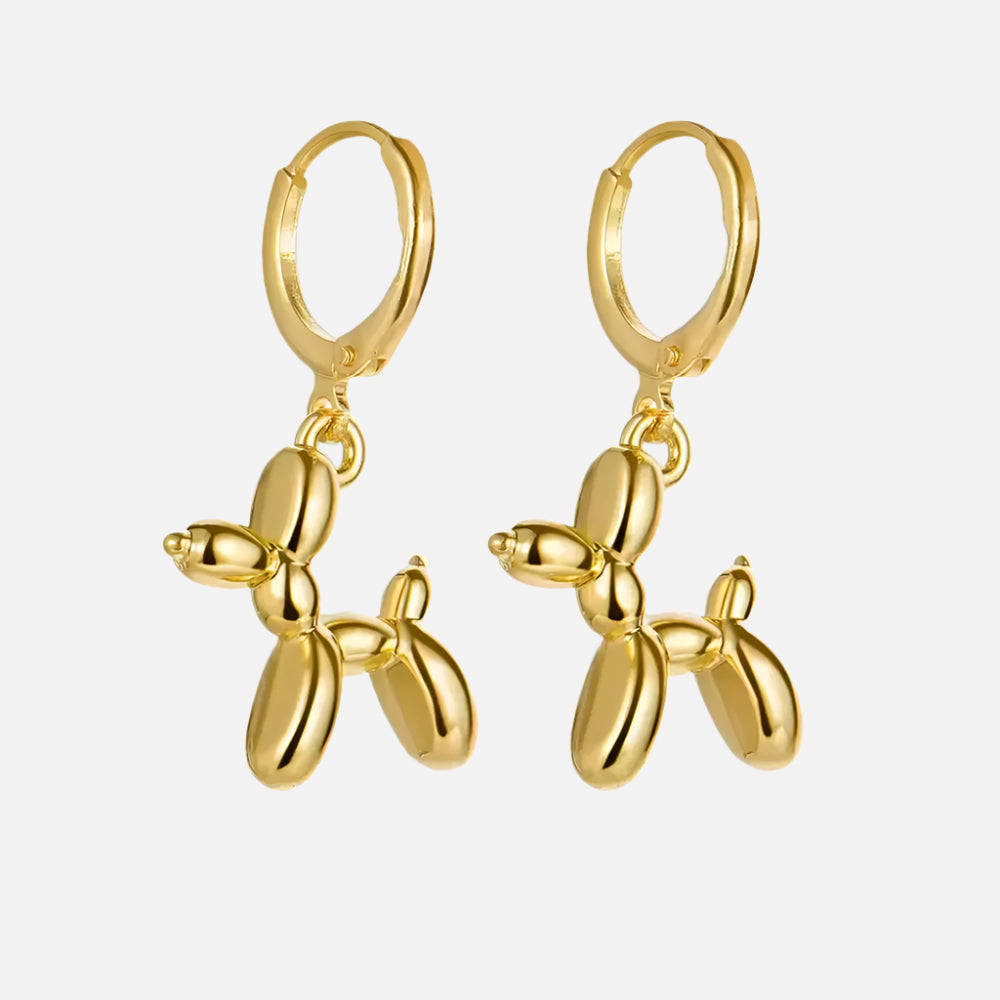 Gold Huggie Earrings with Mini Ballon Hond Charme
