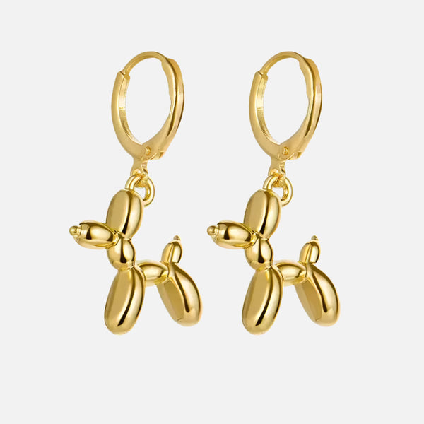 Gold Huggie Earrings with Mini Ballon Hond Charme