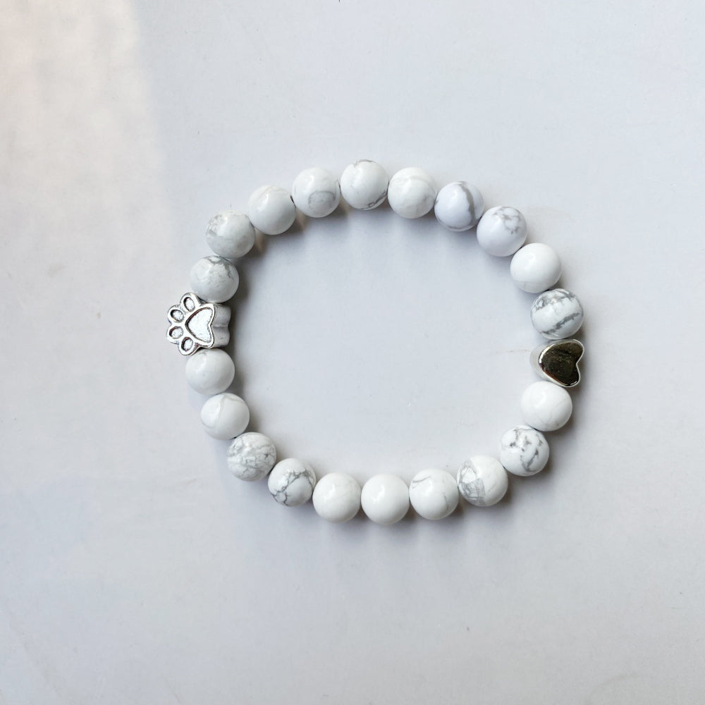Natural Gemstone Bracelet with Paw & Heart Charm — Handcrafted Design