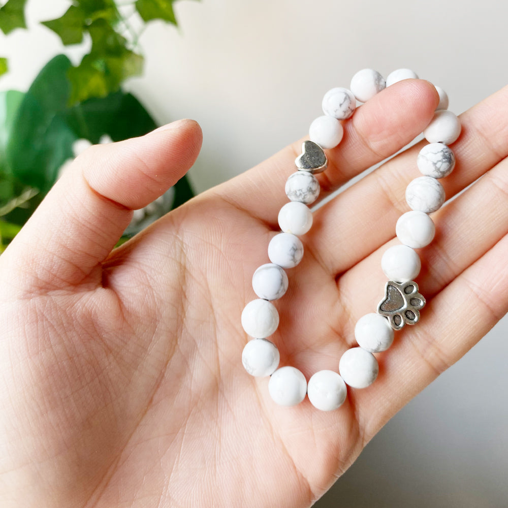 Natural Gemstone Bracelet with Paw & Heart Charm — Handcrafted Design