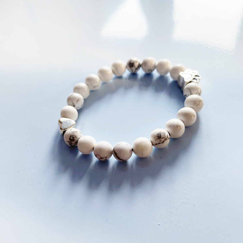 Natural Gemstone Bracelet with Paw Print & Heart Charm – Handmade Design