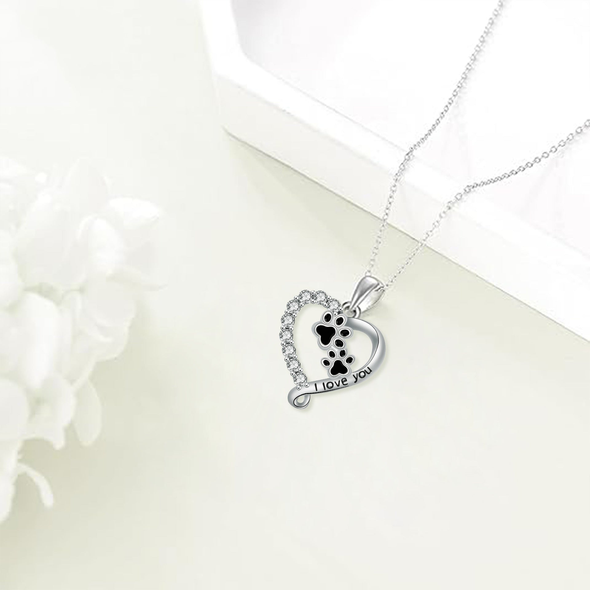 Heart-Shaped Paw Pendant Necklace