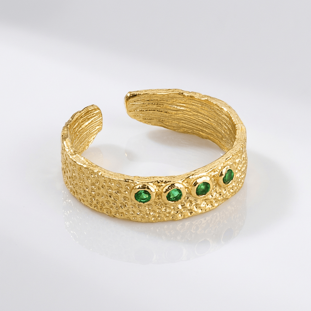 Emerald Textured Cuff Ring — (Adjustable)