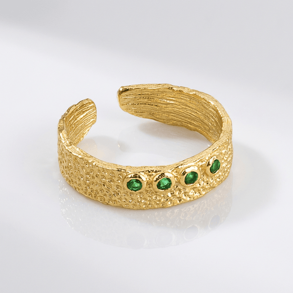 Emerald Textured Cuff Ring — (Adjustable)