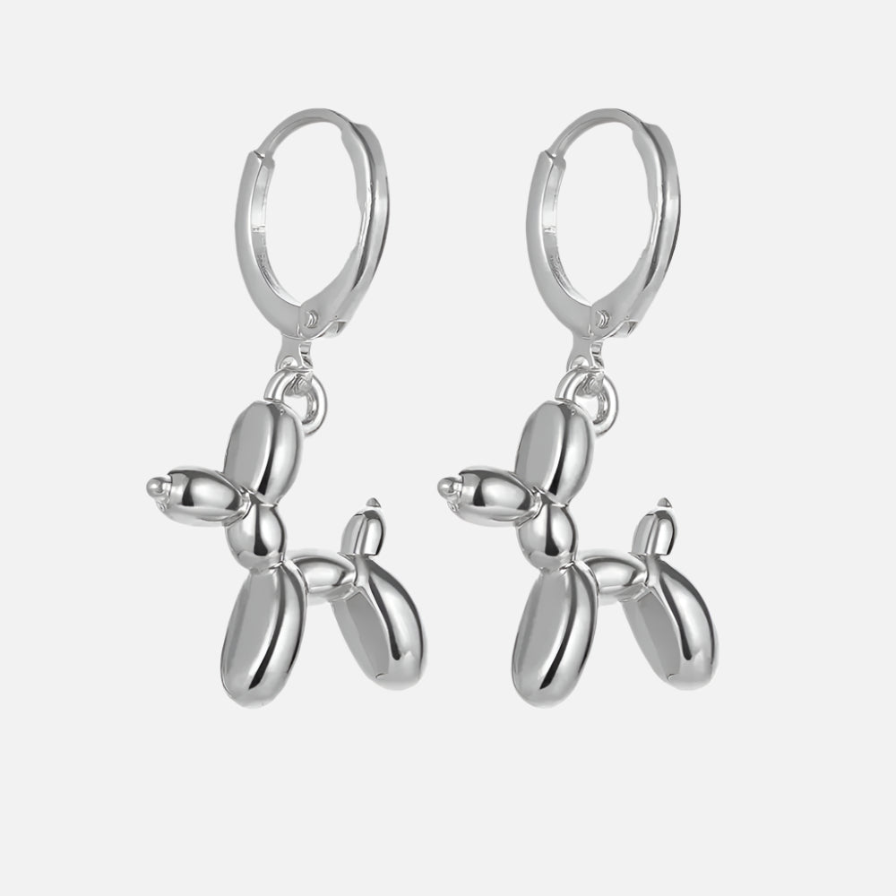Gold Huggie Earrings with Mini Ballon Hond Charme