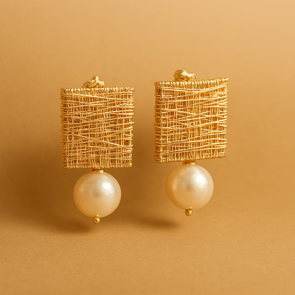 Vintage Gold Wire with Pearl Earrings