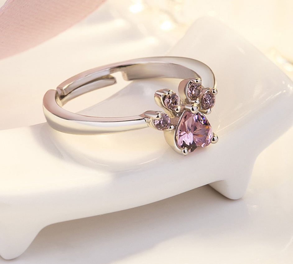 Pink Gold Paw Jewelry Set – 4 Pieces with Zirconia Heart (Ring, Necklace, Earrings, Bracelet)