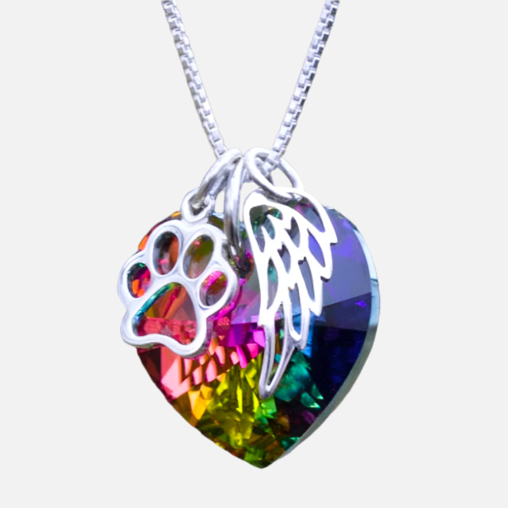 Rainbow Memorial Heart Pendant Necklace