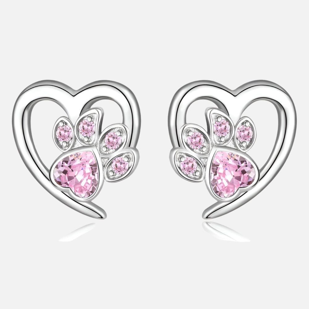 Paw & Heart Earrings with Zirconia