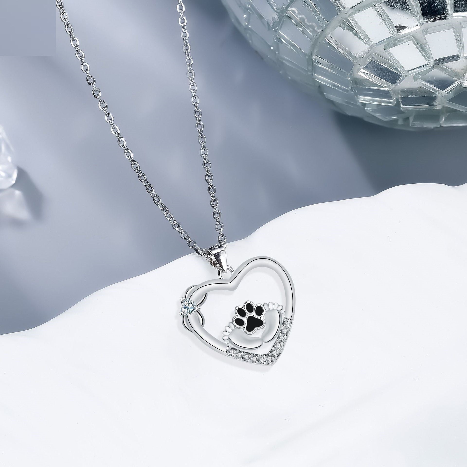 Little Feet Dog Paw Print Necklace with Zirconia