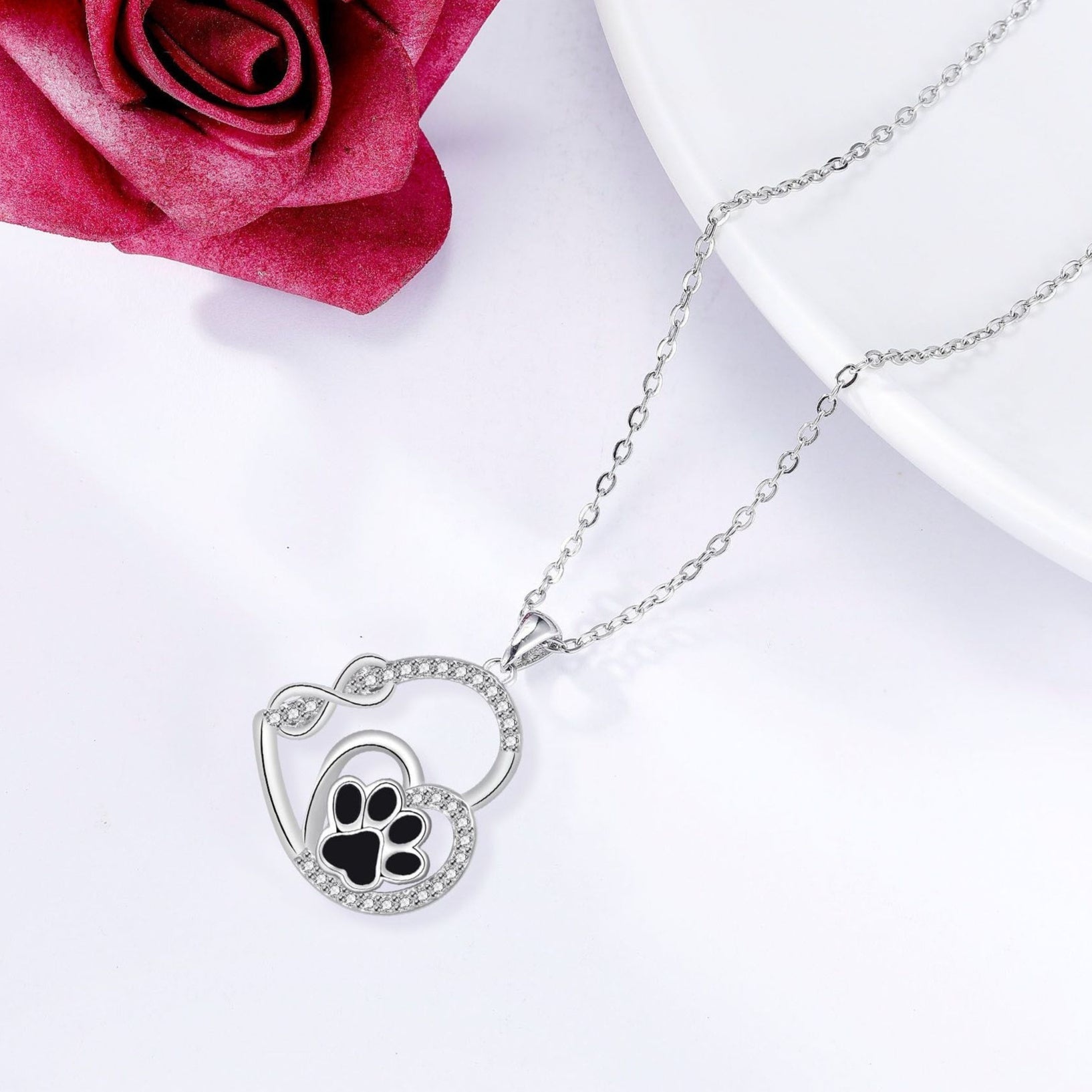 Infinity Double Love Paw Print Pendant Necklace