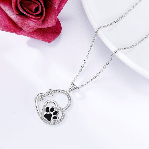 Infinity Double Love Paw Print Pendant Necklace