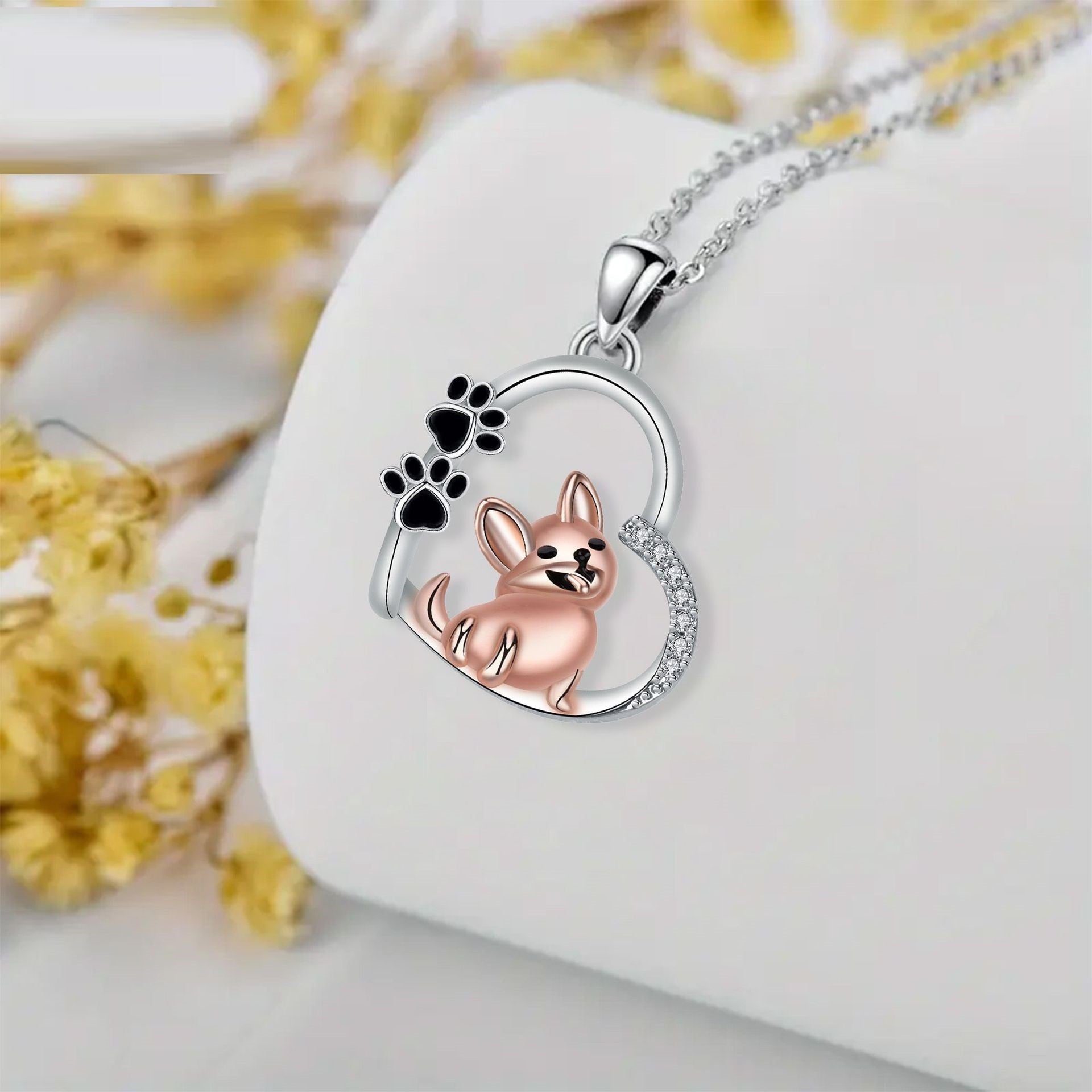 Heart-Shaped Dog Pendant Necklace