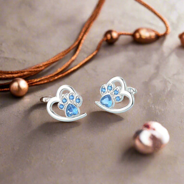 Paw & Heart Earrings with Zirconia