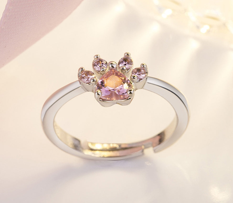 Pink Gold Paw Jewelry Set – 4 Pieces with Zirconia Heart (Ring, Necklace, Earrings, Bracelet)