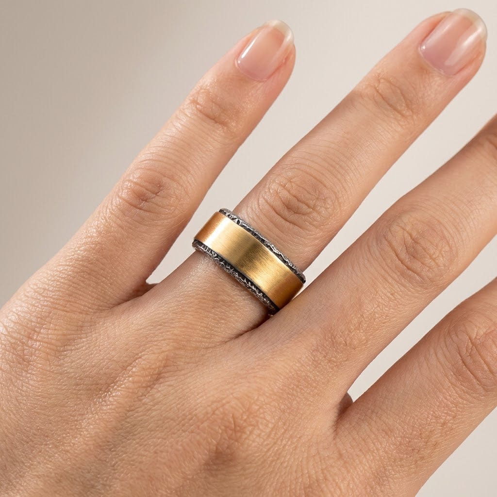 Handmade Rustic Two Tone Ring — (Adjustable)