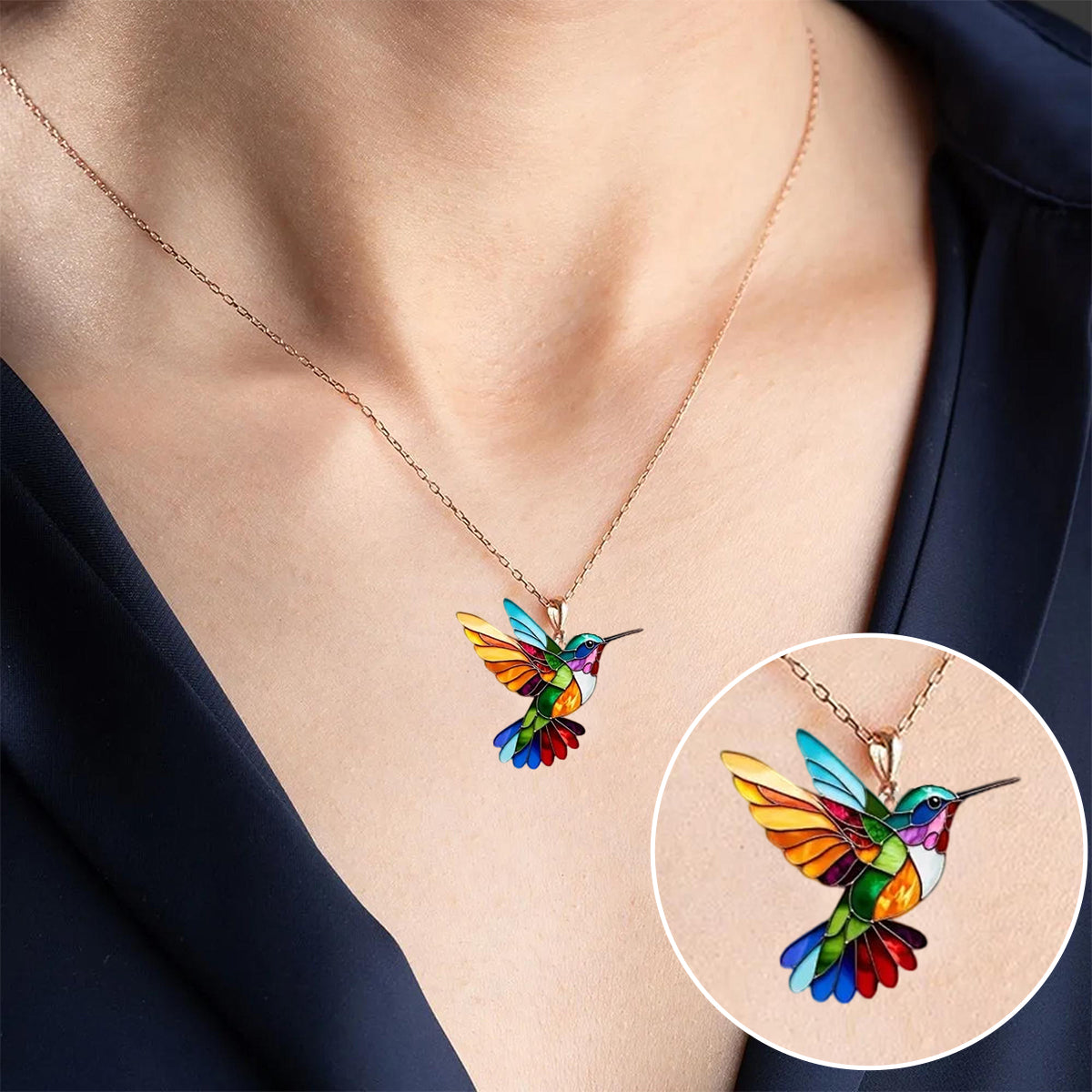 Beautiful Hummingbird Pendant with Matching Earrings