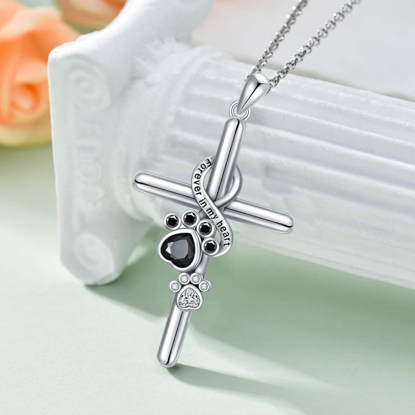 925 Sterling Silver Paw & Cross Pendant