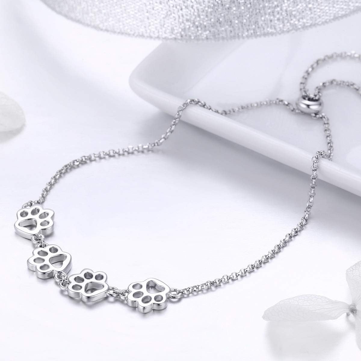 Sterling Silver Paw Print Bracelet — Adjustable Fit