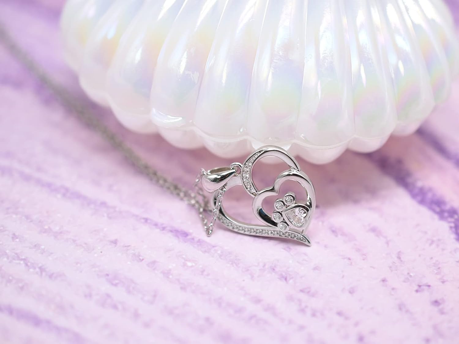 Sterling Silver Paw & Heart Pendant with Zirconia