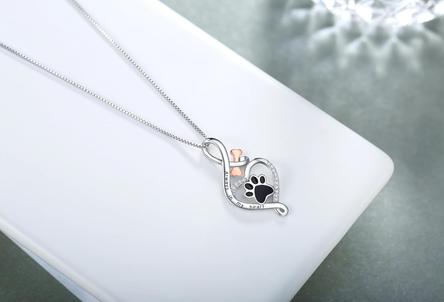 Happy Paw Necklace with Heart, Bone & Infinity Pendant