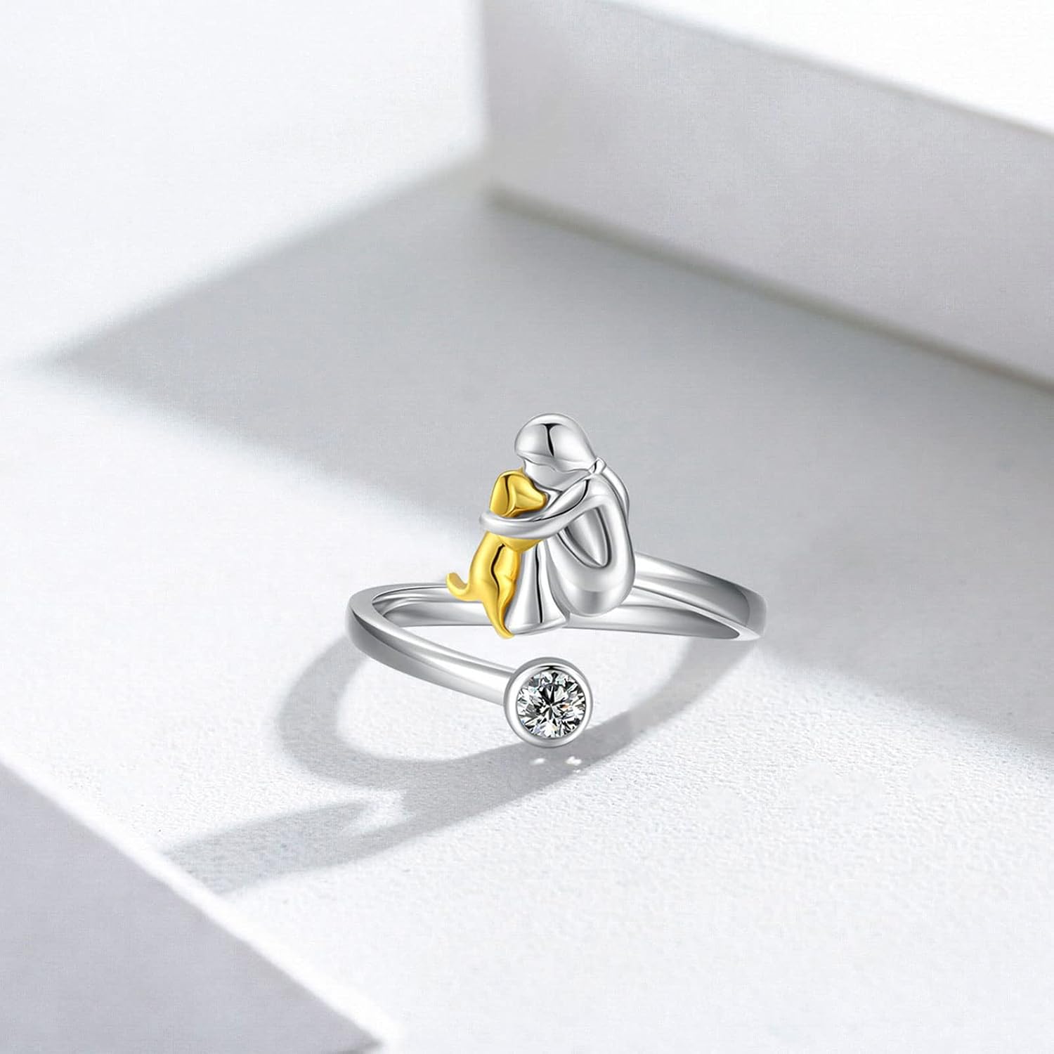 925 Sterling Silver Dog Ring with Zirconia – Adjustable & Handmade