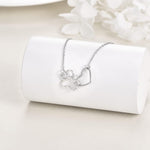 Sterling Silver Paw Print Necklace — Heart Crystal Pendant