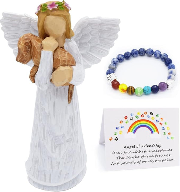 Hondenherinneringsgeschenkset with Engel of Vriendschap Beeldje & Chakra Bracelet of de Regenboogbrug