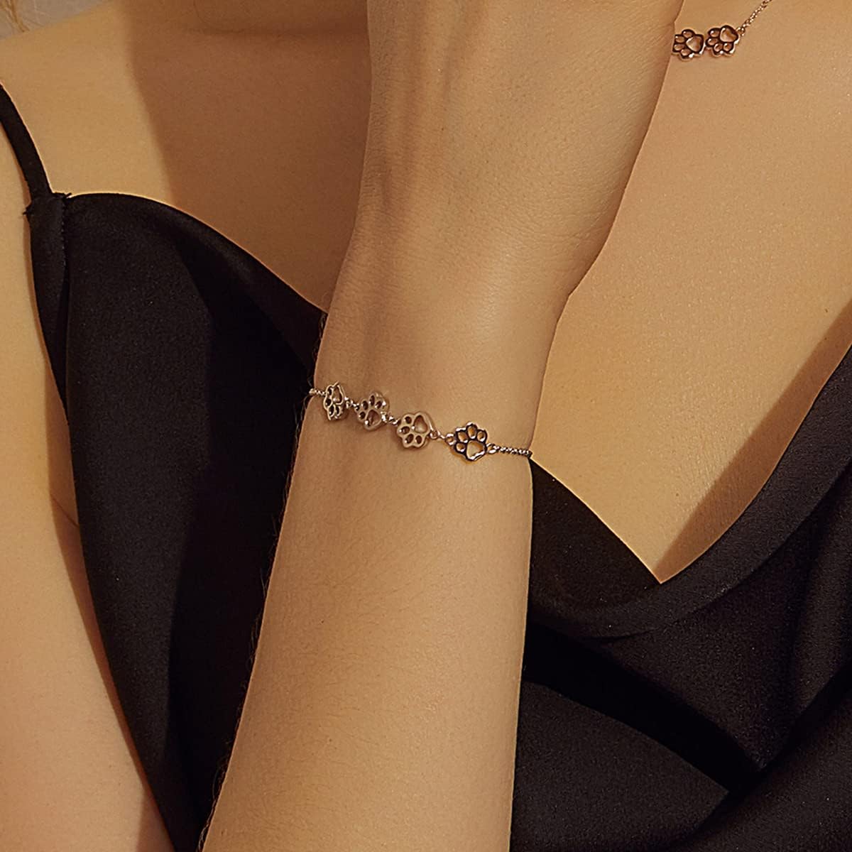 Sterling Silver Paw Print Bracelet — Adjustable Fit