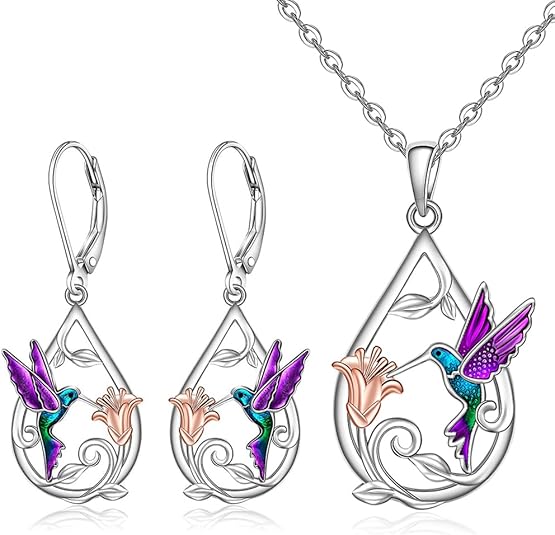 Hummingbird Necklace for Women with Bonus Earrings