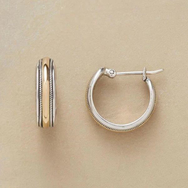 Vintage Gold Lijn Silver Hoop Earrings