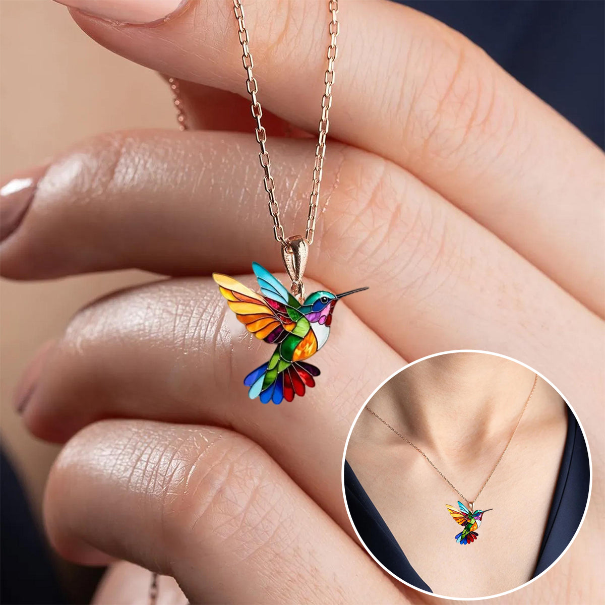 Beautiful Hummingbird Pendant with Matching Earrings