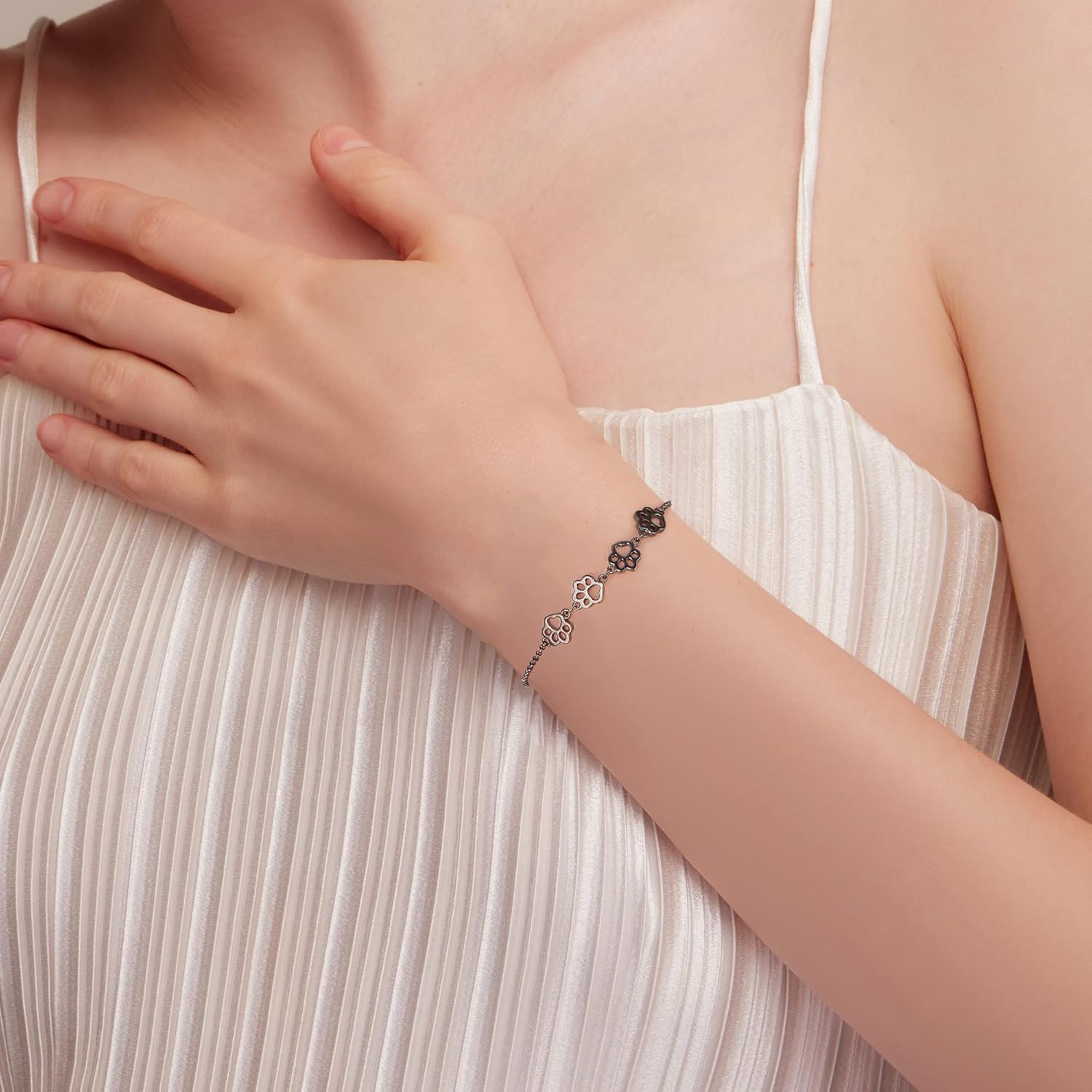 Sterling Silver Paw Print Bracelet — Adjustable Fit