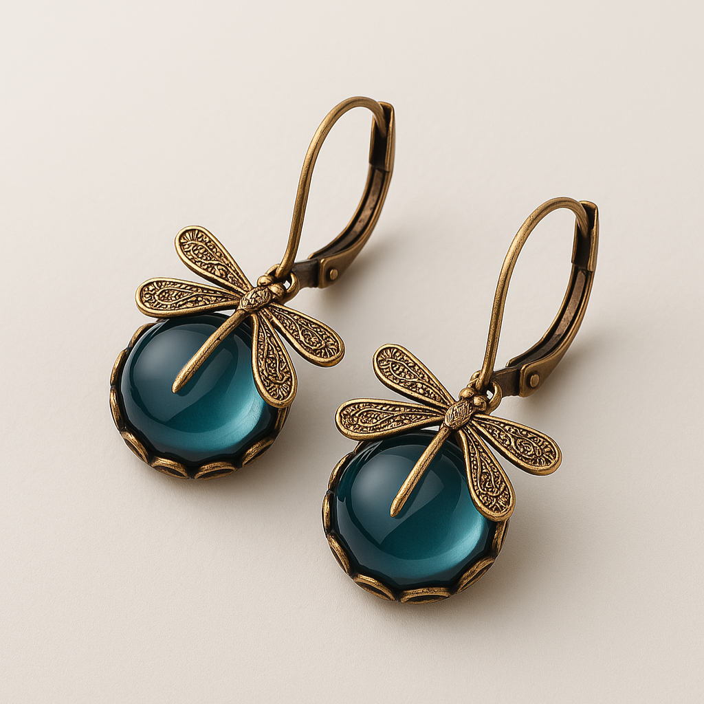 Sferische Dragonfly Earrings in Antique Gold