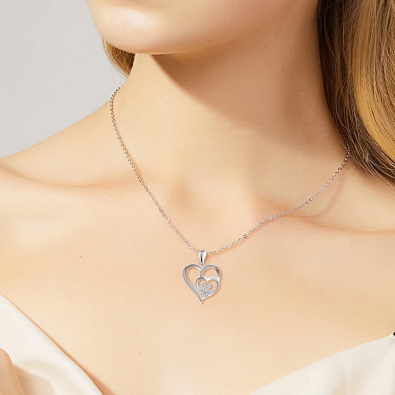 Sterling Silver Paw & Heart Pendant with Zirconia