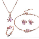 Pink Gold Paw Jewelry Set – 4 Pieces with Zirconia Heart (Ring, Necklace, Earrings, Bracelet)