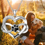 Infinity Heart & Paw Necklace in 925 Sterling Silver with Zirconia