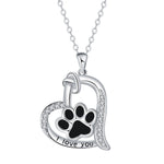 Heart-Shaped Dog Paw Print Necklace with Zirconia