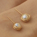 Vintage Gold Wire Pearl Earrings