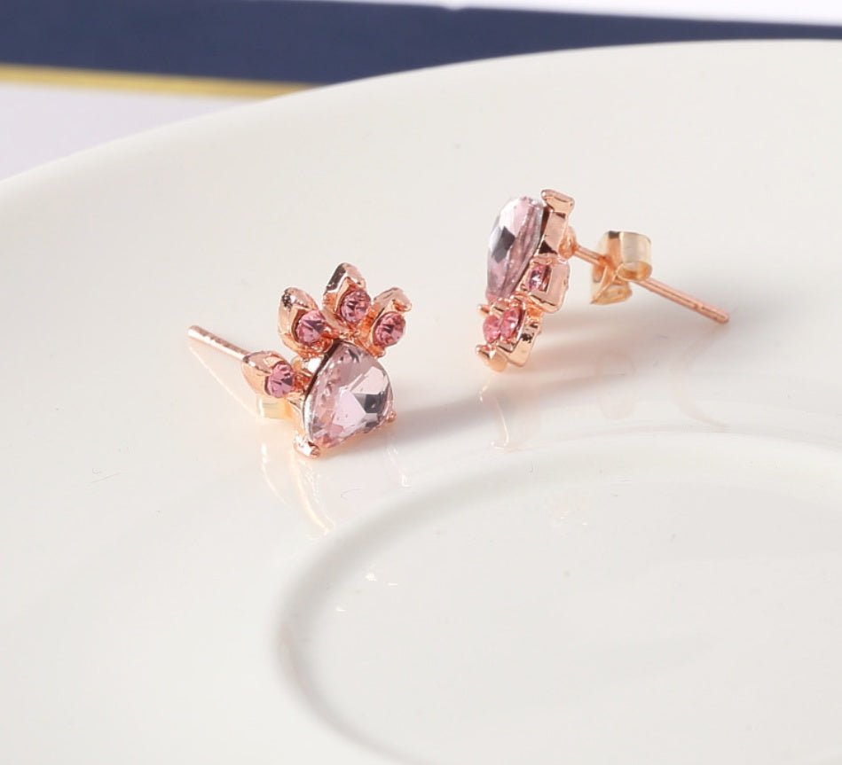 Rose Gold Paw Jewelry Set — 4-Piece Zirconia Heart Set